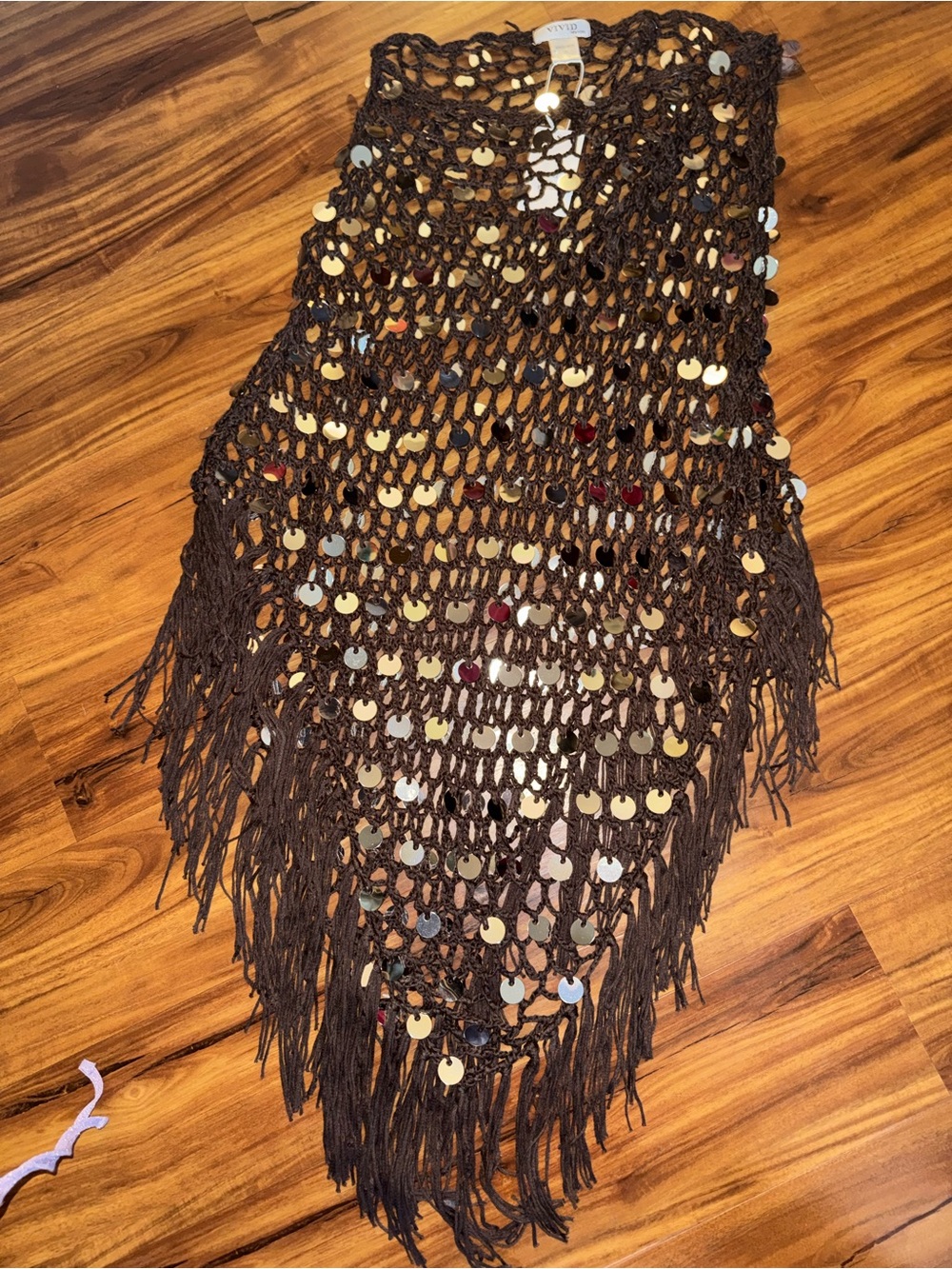 VIVID New York Brown Crochet Sequin Overlay/Swim Coverup - Picture 6 of 8